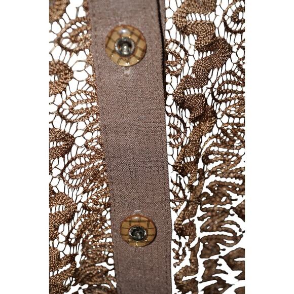 Vintage Style Sheer Metallic Bronze Lace Button-Up Shirt – Size XXXL - Picture 4 of 9